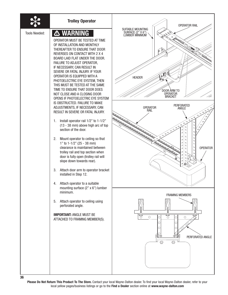 Warning | Wayne-Dalton 9100 User Manual | Page 36 / 80