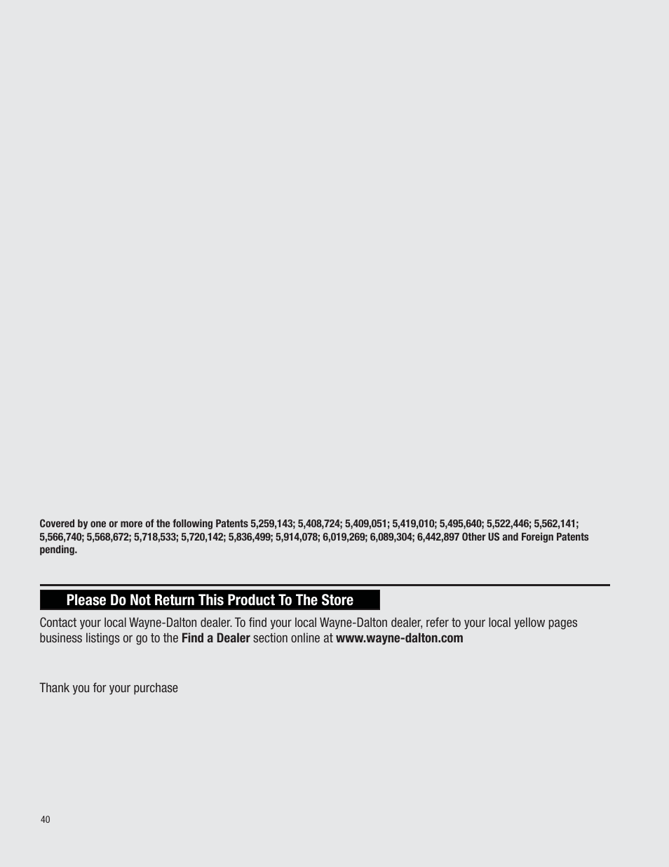 Please do not return this product to the store | Wayne-Dalton 9100 User Manual | Page 40 / 80