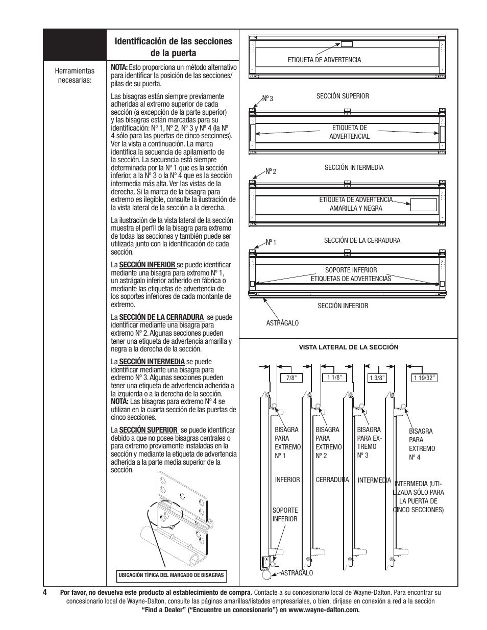 Identificación de las secciones de la puerta | Wayne-Dalton 9100 User Manual | Page 44 / 80