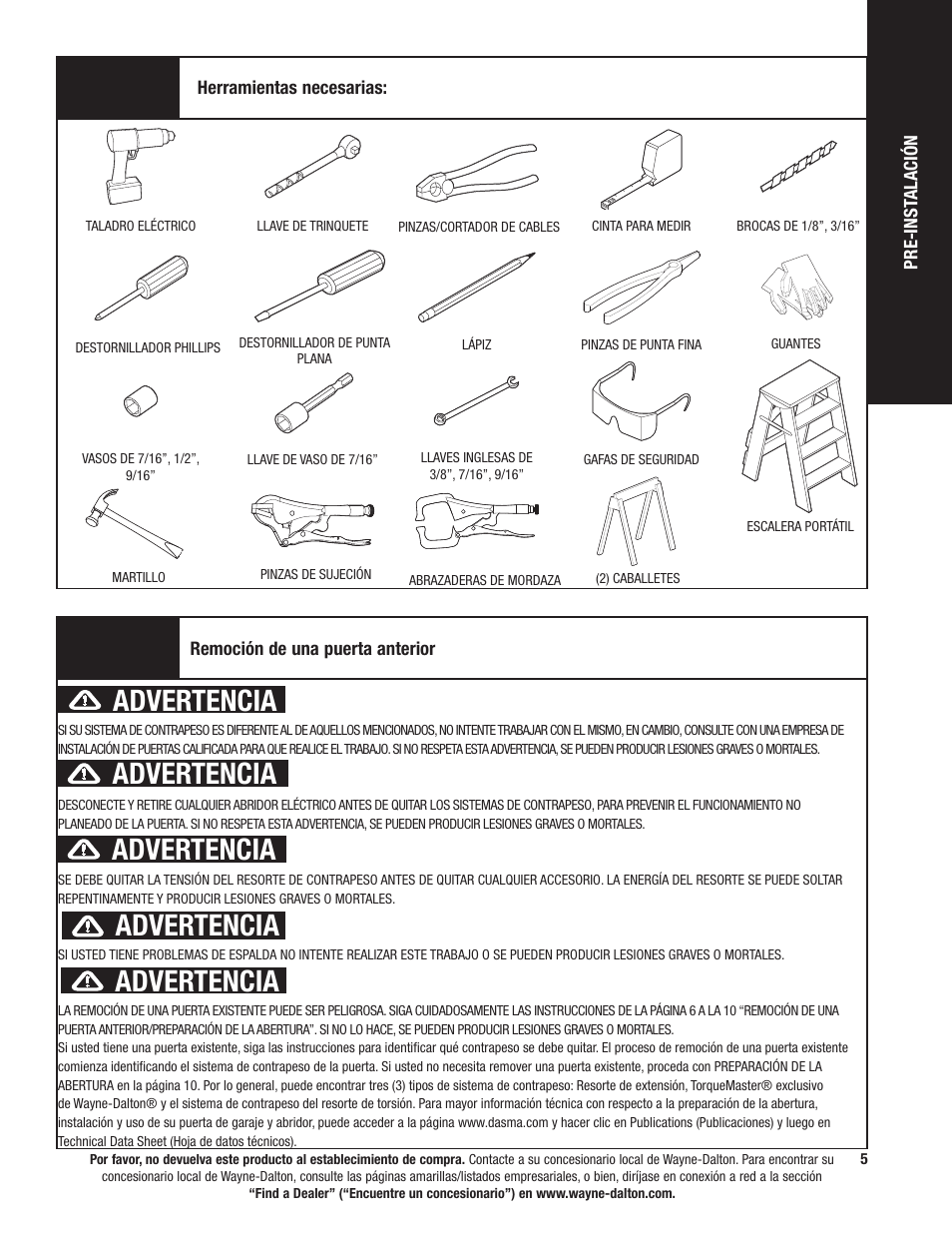 Advertencia | Wayne-Dalton 9100 User Manual | Page 45 / 80