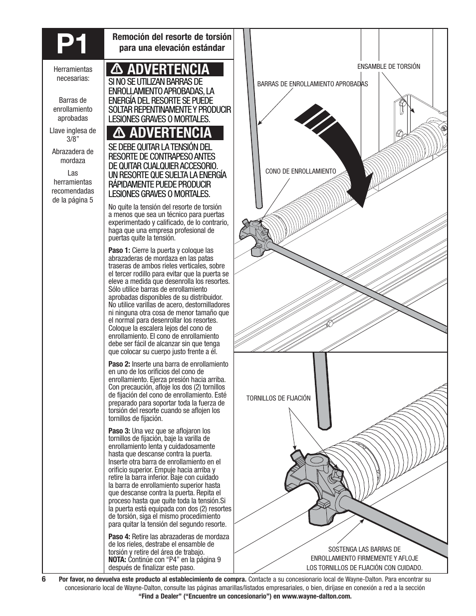 Advertencia | Wayne-Dalton 9100 User Manual | Page 46 / 80