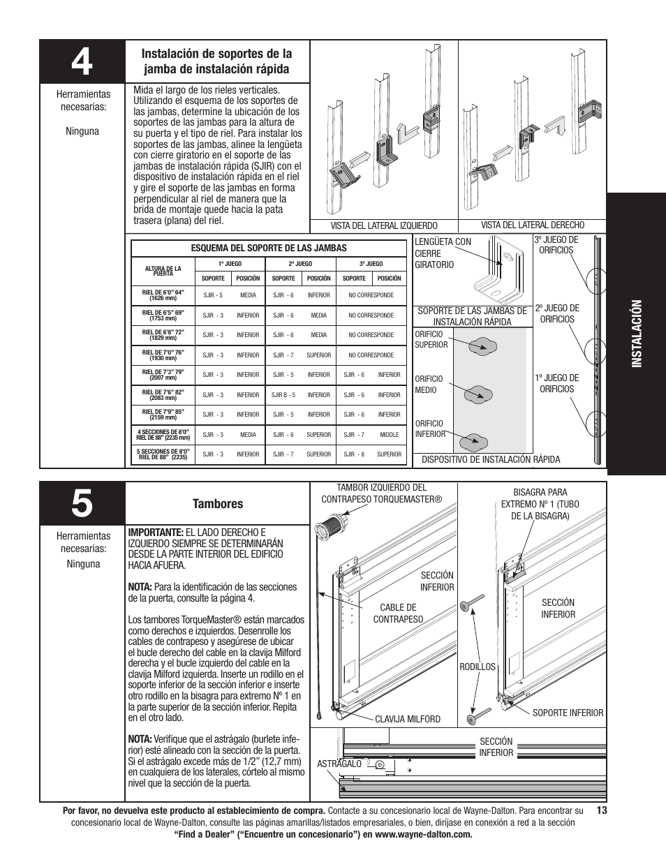 Inst alación, Tambores | Wayne-Dalton 9100 User Manual | Page 53 / 80