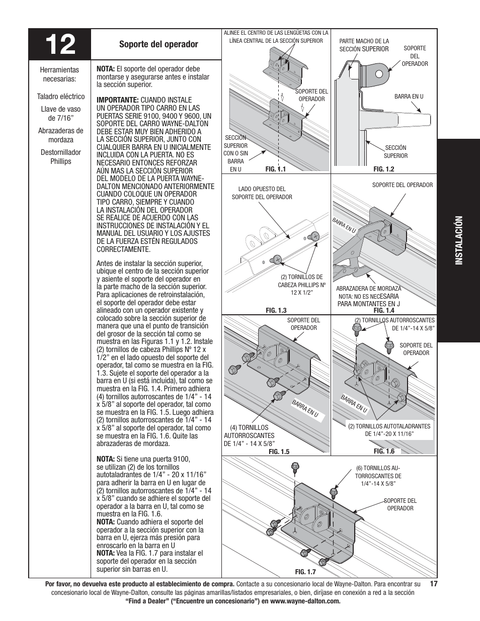 Inst alación, Soporte del operador | Wayne-Dalton 9100 User Manual | Page 57 / 80