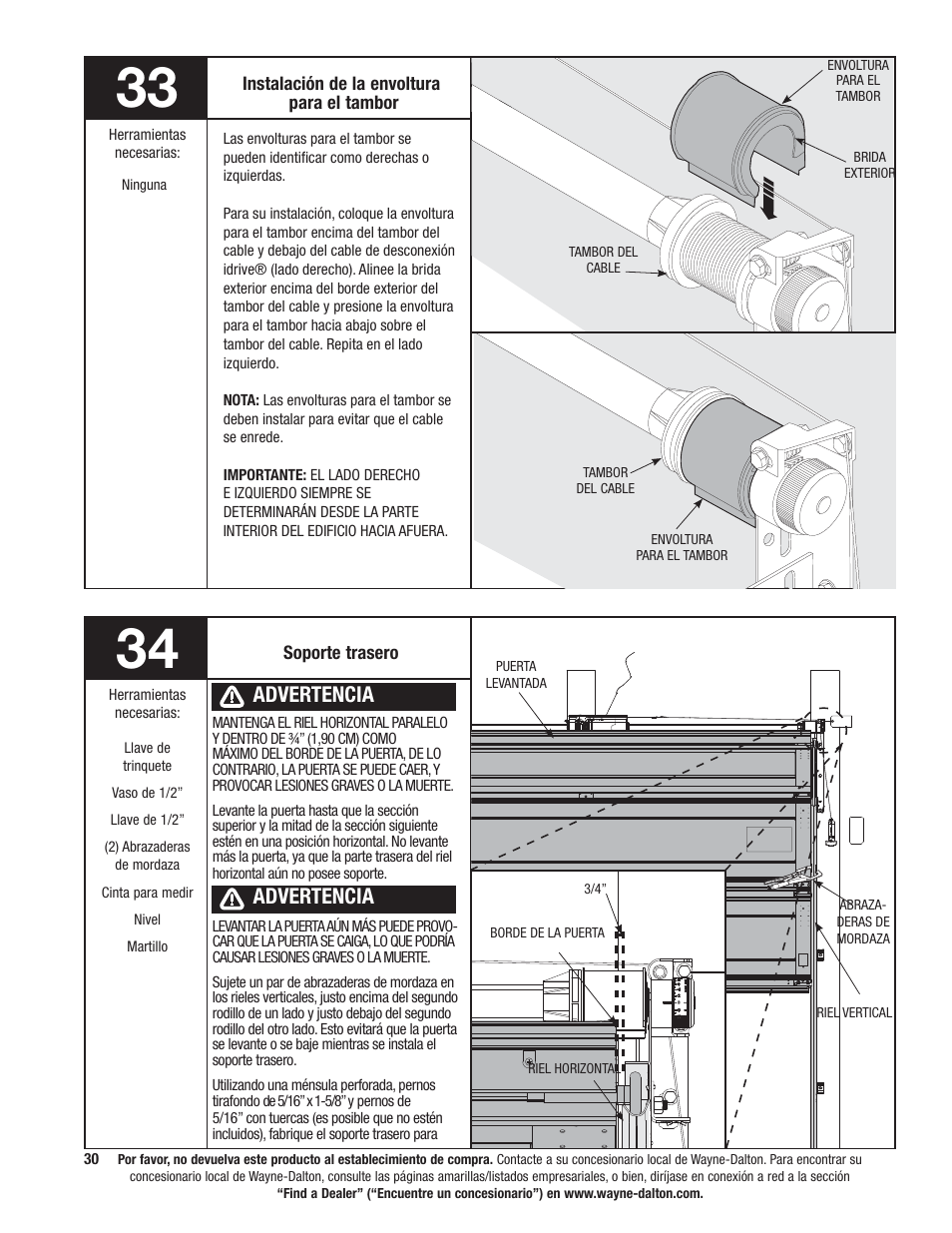 Advertencia | Wayne-Dalton 9100 User Manual | Page 70 / 80