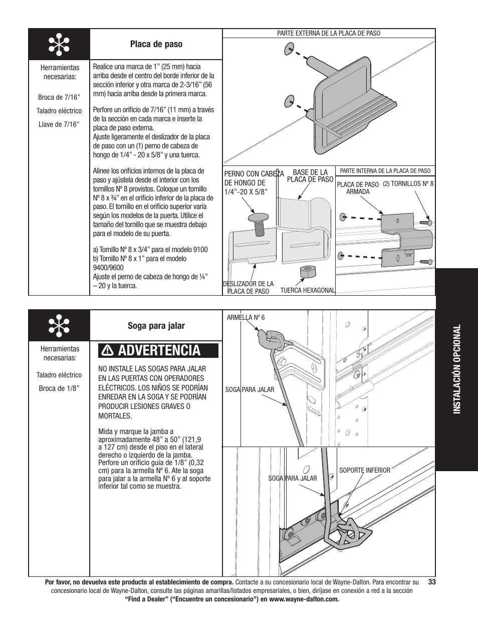 Advertencia | Wayne-Dalton 9100 User Manual | Page 73 / 80