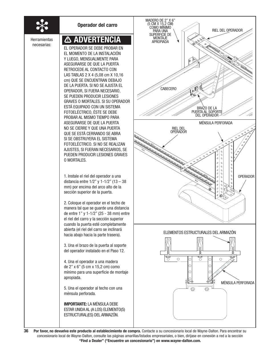 Advertencia | Wayne-Dalton 9100 User Manual | Page 76 / 80