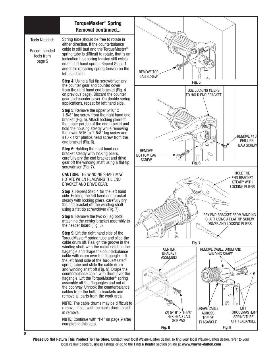 Torquemaster, Spring removal continued | Wayne-Dalton 9100 User Manual | Page 8 / 80