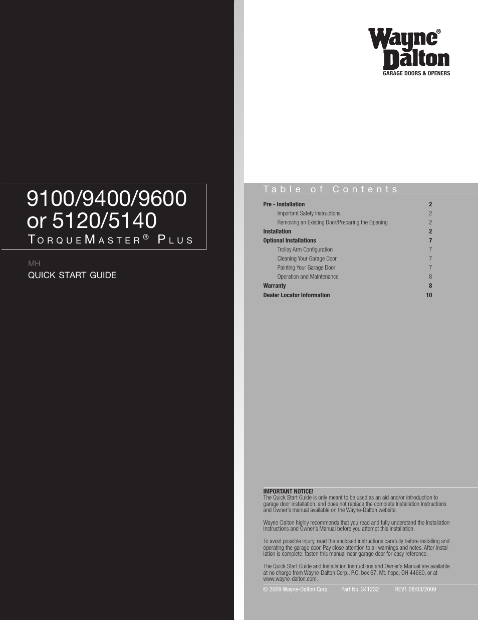 Wayne-Dalton TORQUE MASTER PLUS 9400 User Manual | 10 pages