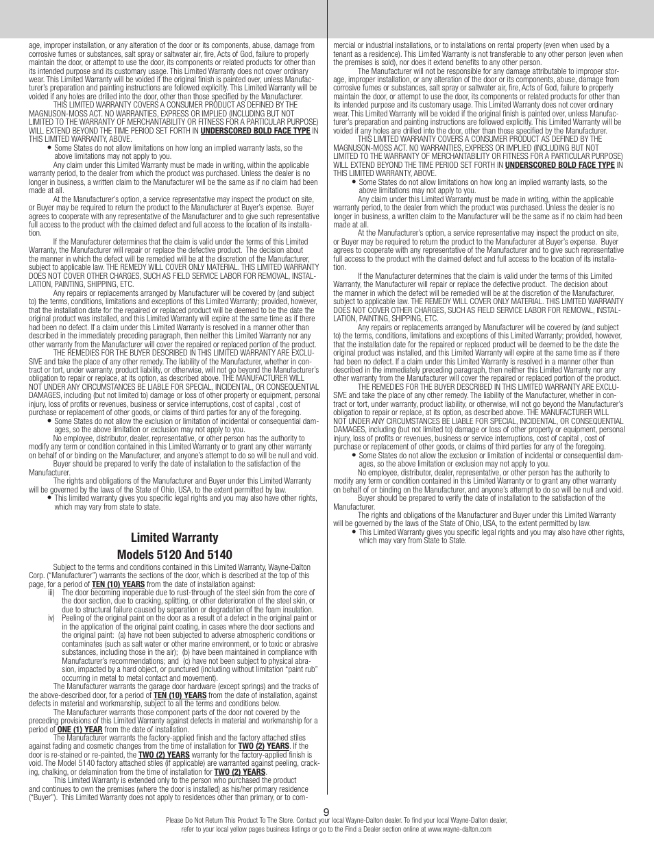 Wayne-Dalton TORQUE MASTER PLUS 9400 User Manual | Page 9 / 10