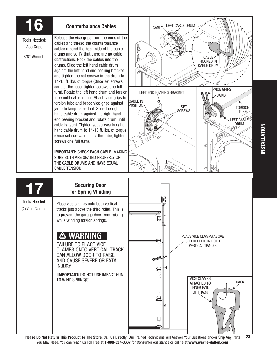 Warning | Wayne-Dalton TORSION SPRING 9800 User Manual | Page 23 / 32