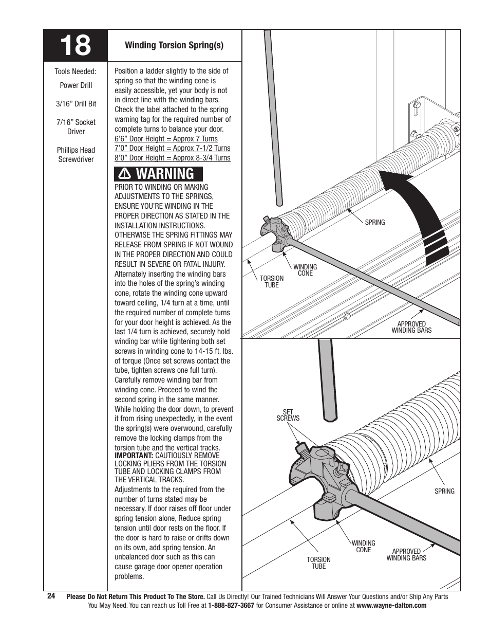 Warning | Wayne-Dalton TORSION SPRING 9800 User Manual | Page 24 / 32