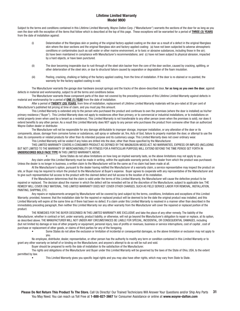 Wayne-Dalton TORSION SPRING 9800 User Manual | Page 31 / 32