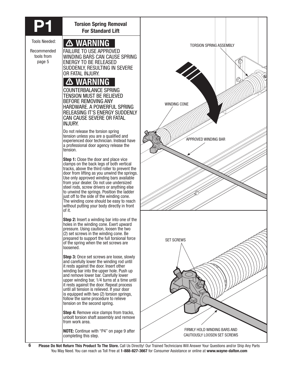 Warning | Wayne-Dalton TORSION SPRING 9800 User Manual | Page 6 / 32