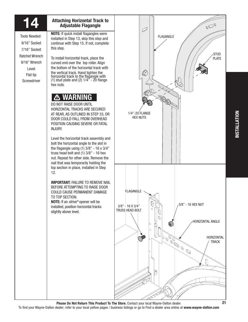 Warning | Wayne-Dalton 9800 User Manual | Page 21 / 34