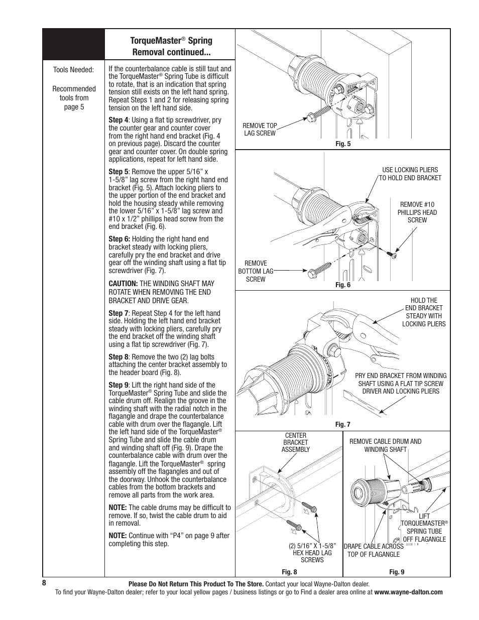 Torquemaster, Spring removal continued | Wayne-Dalton 9800 User Manual | Page 8 / 34