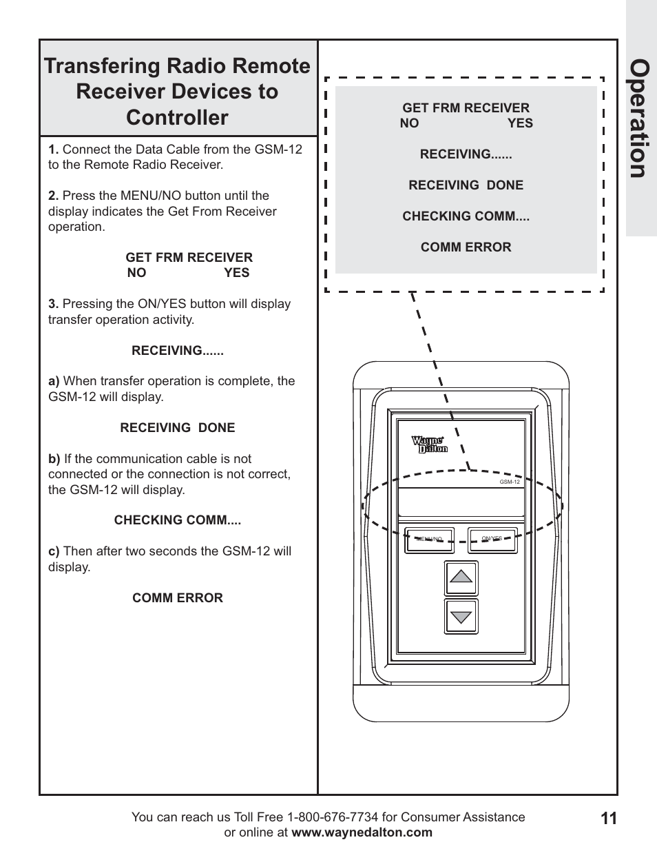 Operation | Wayne-Dalton GSM-12 User Manual | Page 11 / 15