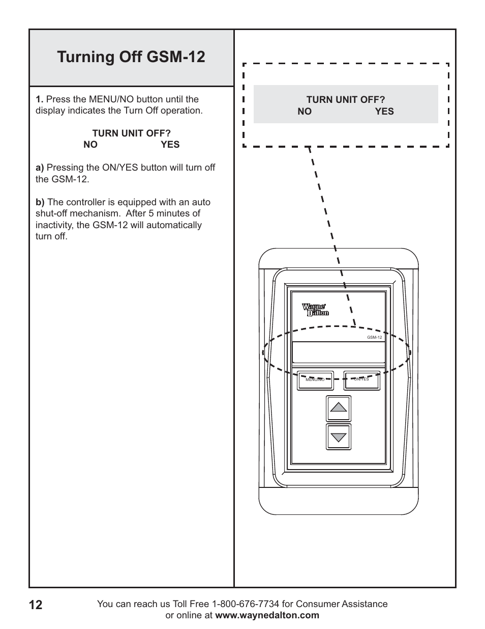 Turning off gsm-12 | Wayne-Dalton GSM-12 User Manual | Page 12 / 15