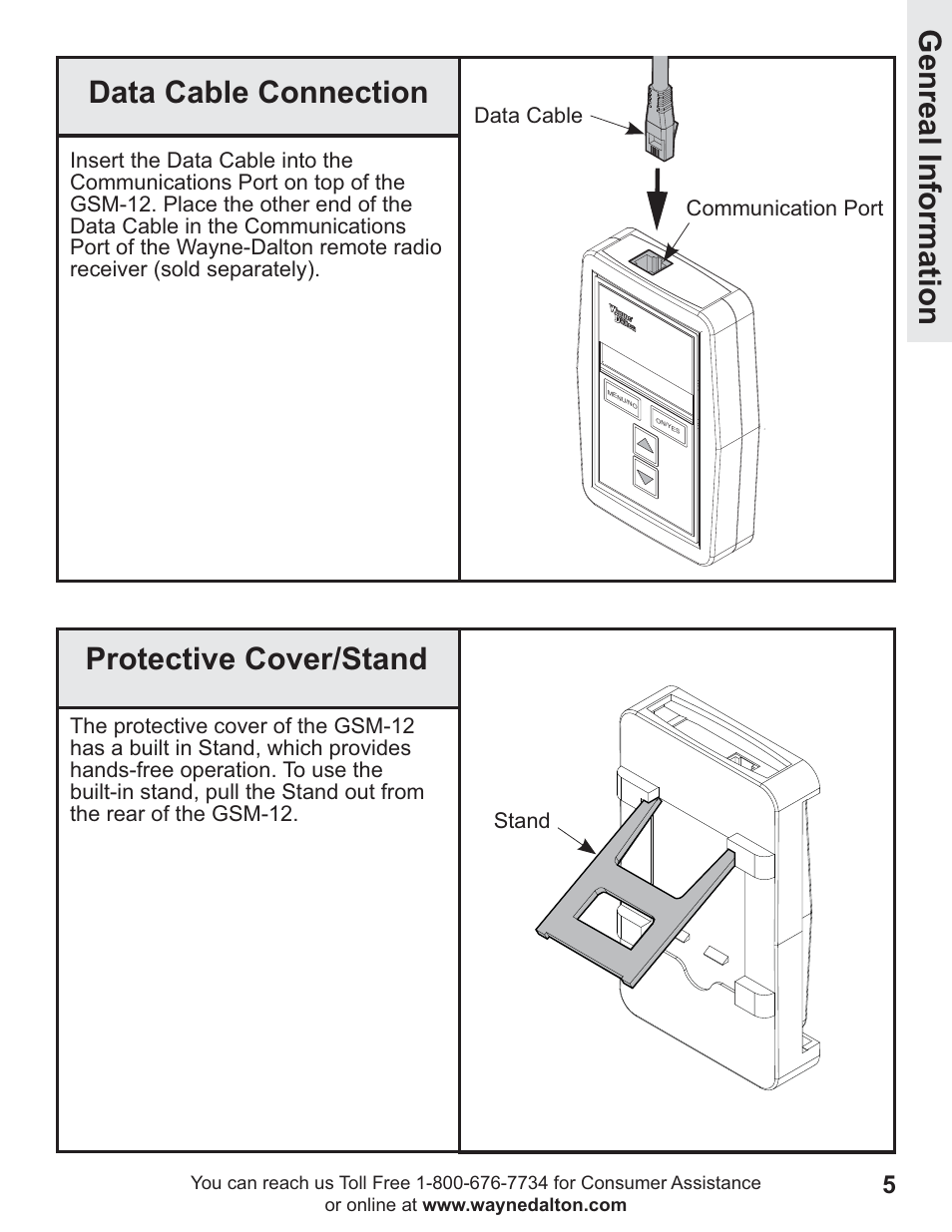 Data cable connection protective cover/stand, Genreal information | Wayne-Dalton GSM-12 User Manual | Page 5 / 15