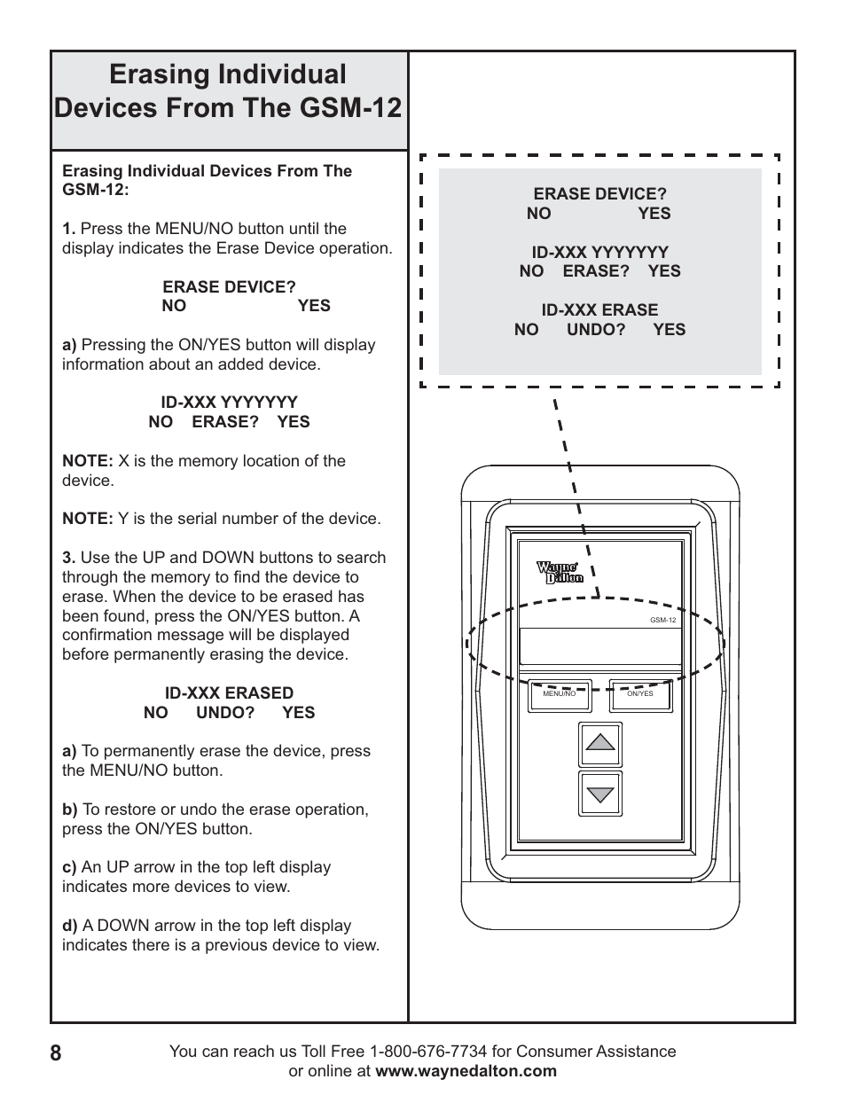 Erasing individual devices from the gsm-12 | Wayne-Dalton GSM-12 User Manual | Page 8 / 15