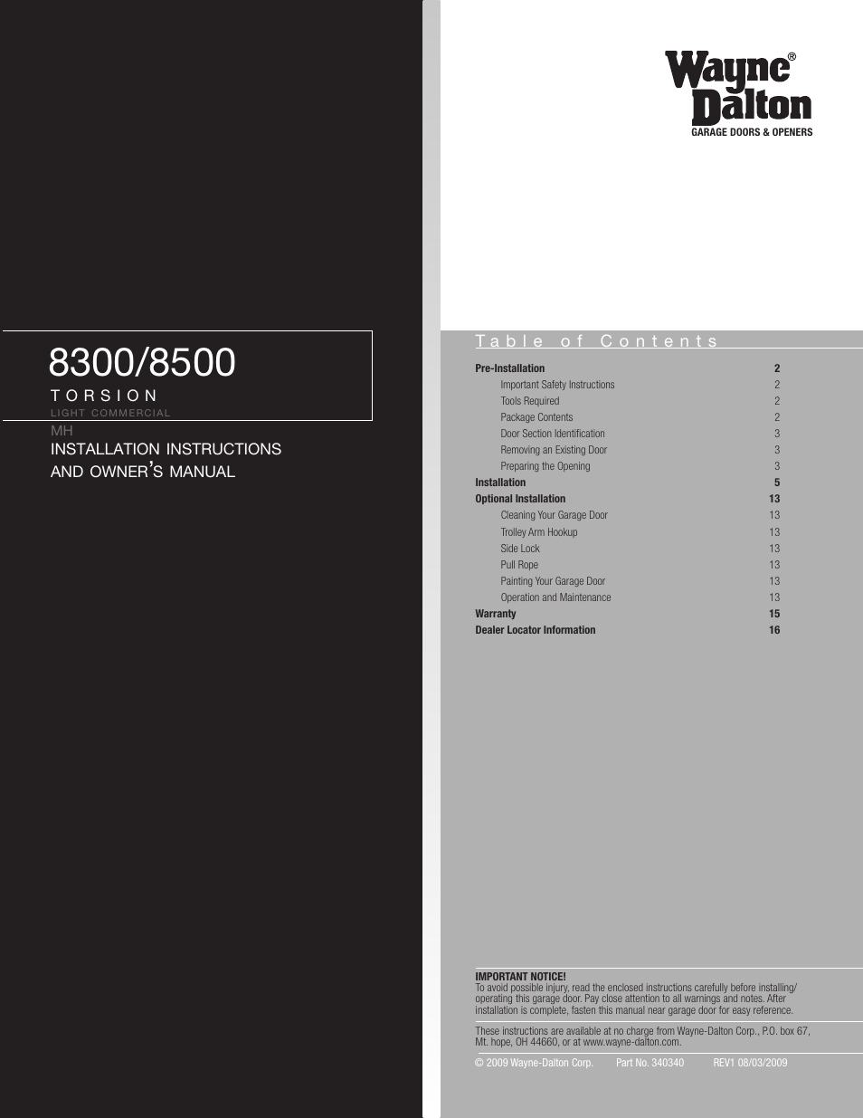 Wayne-Dalton 8300 User Manual | 16 pages