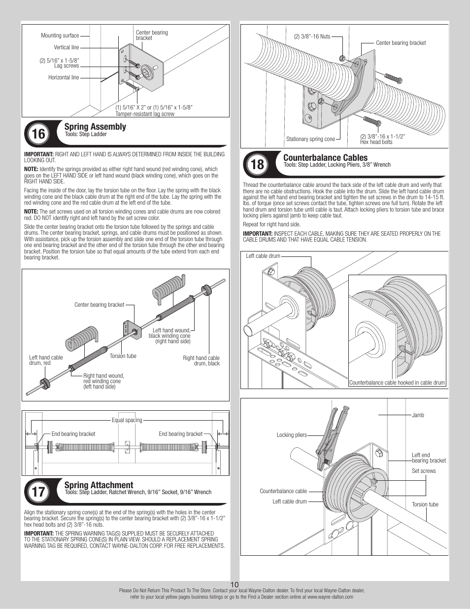 Spring assembly, Spring attachment, Counterbalance cables | Wayne-Dalton 8300 User Manual | Page 10 / 16