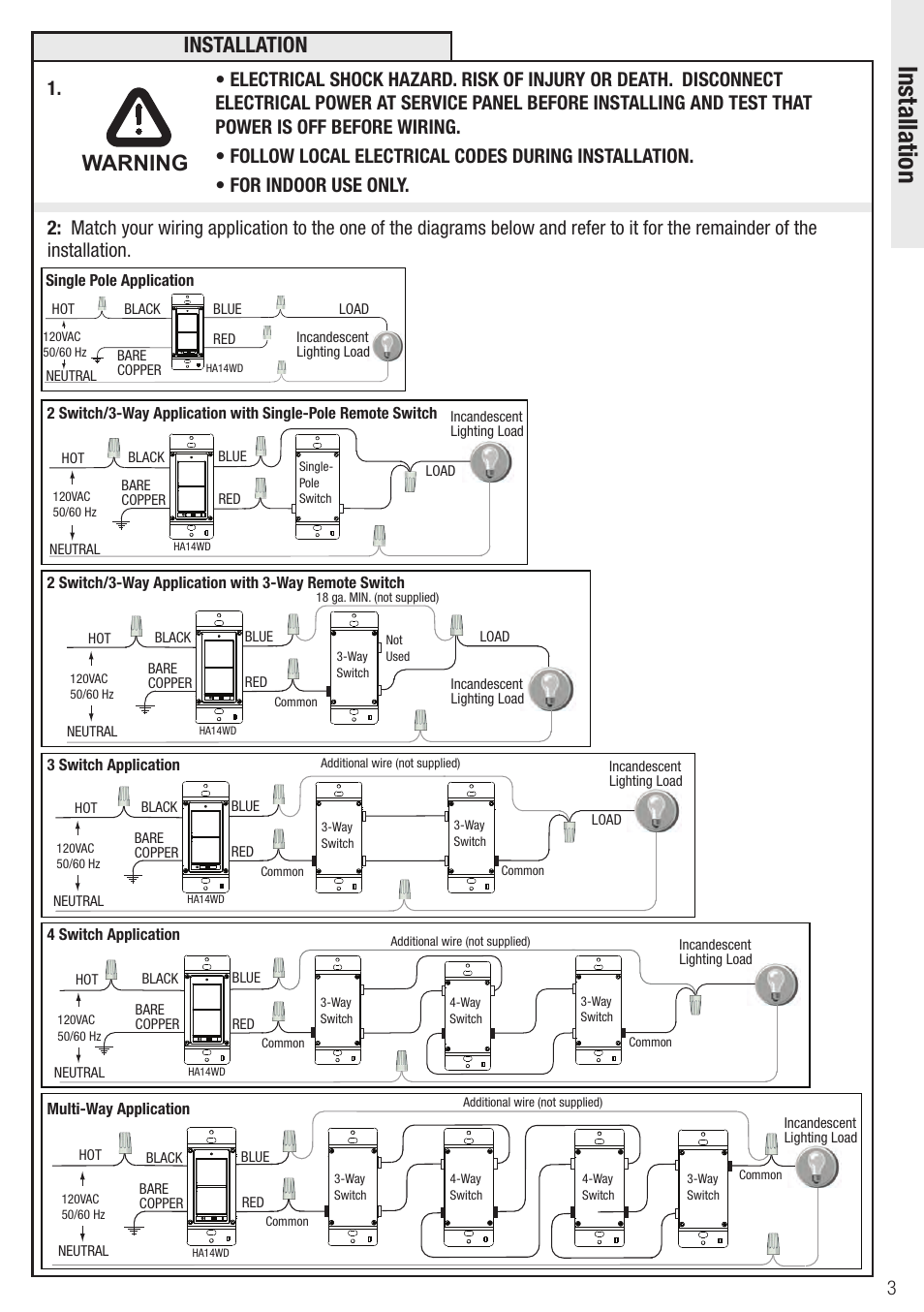 Installation, Warning installation | Wayne-Dalton Z-WAVE HA14WD User Manual | Page 3 / 6