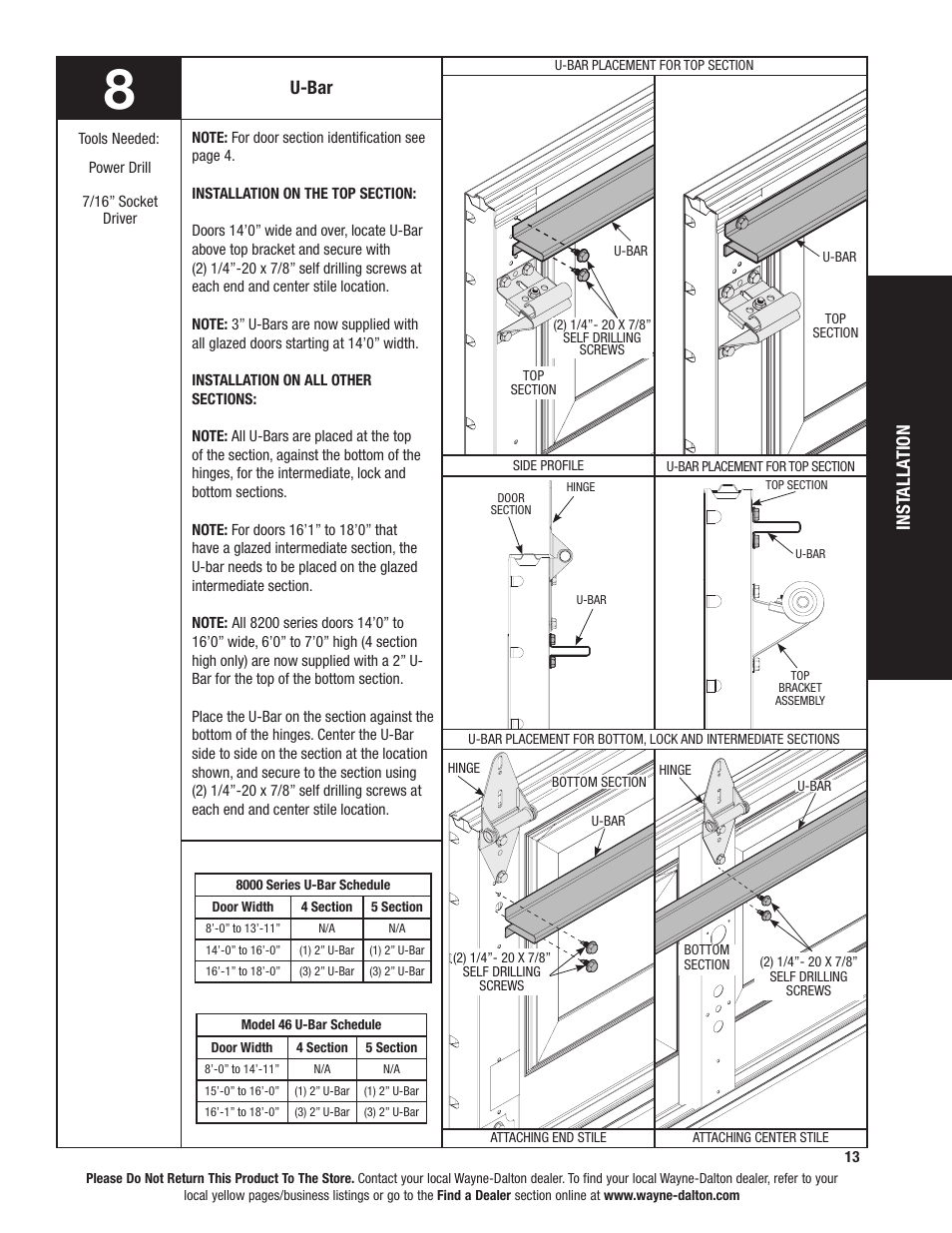 Inst all ation, U-bar | Wayne-Dalton TORQUEMASTER 46 User Manual | Page 13 / 36