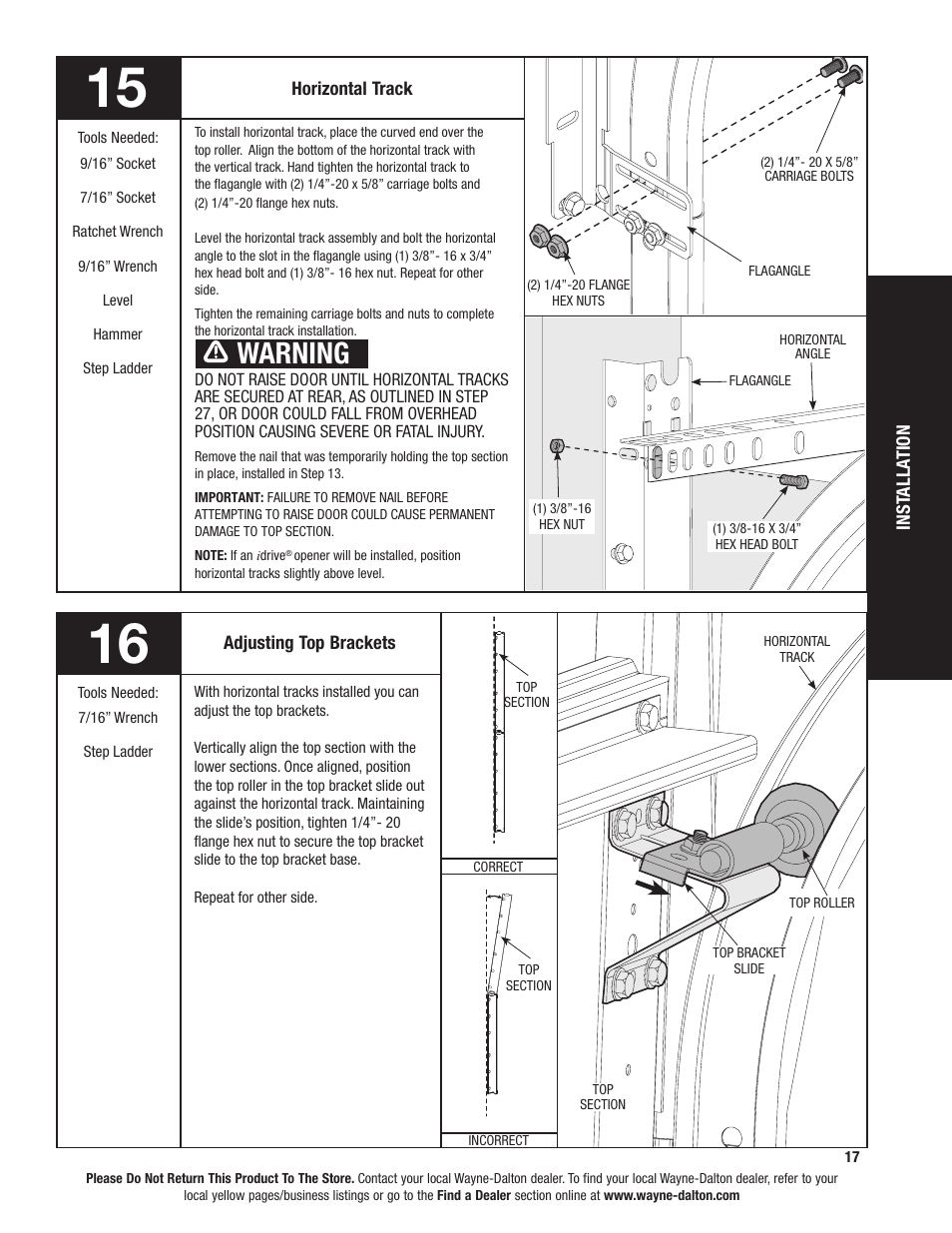 Warning | Wayne-Dalton TORQUEMASTER 46 User Manual | Page 17 / 36
