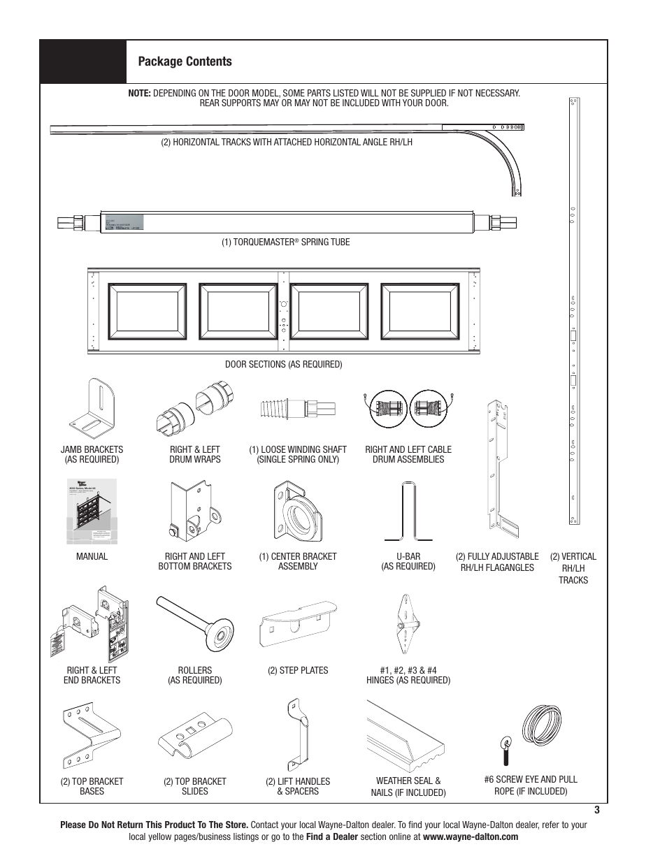 Package contents | Wayne-Dalton TORQUEMASTER 46 User Manual | Page 3 / 36