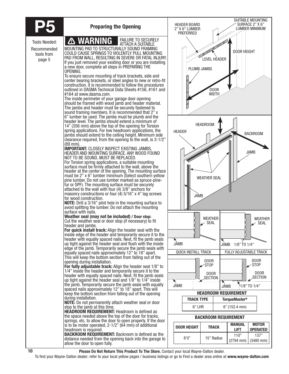 Warning | Wayne-Dalton 341785 User Manual | Page 10 / 34