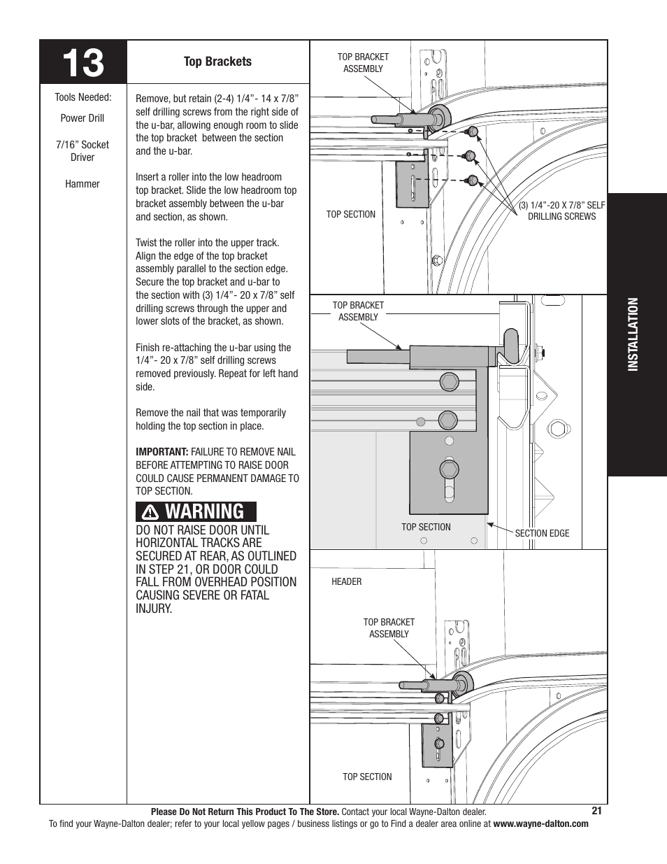 Warning | Wayne-Dalton 341785 User Manual | Page 21 / 34