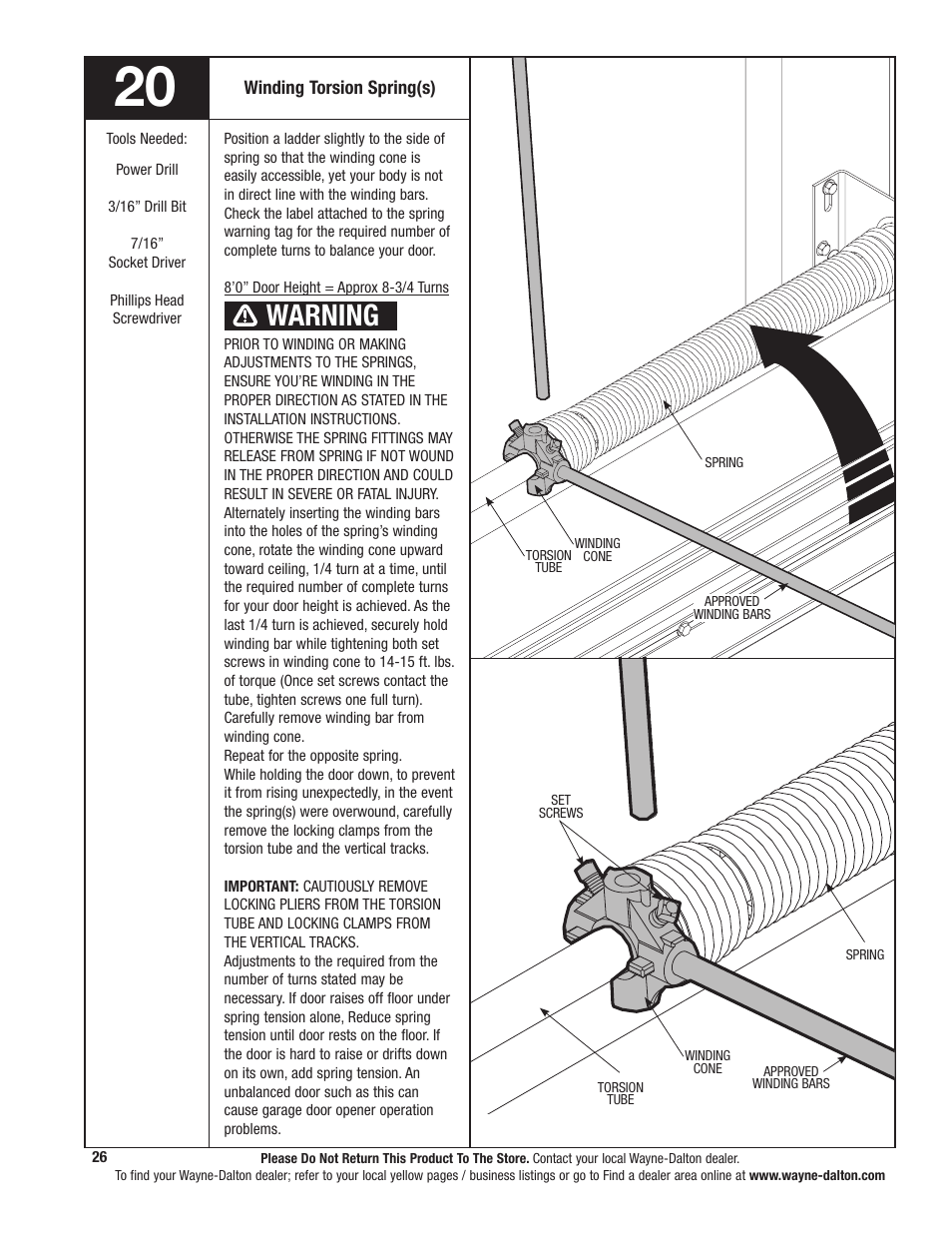 Warning | Wayne-Dalton 341785 User Manual | Page 26 / 34