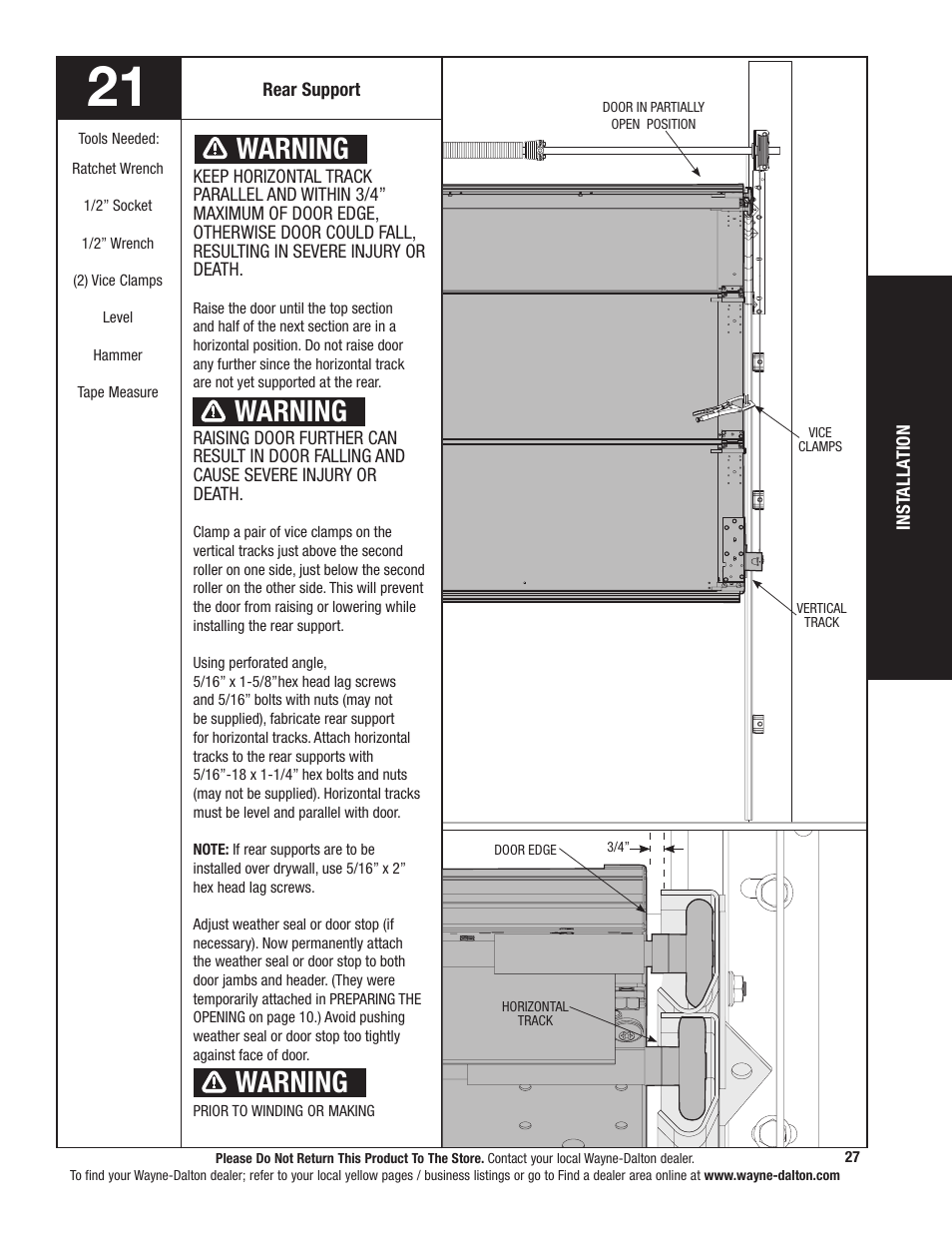 Warning | Wayne-Dalton 341785 User Manual | Page 27 / 34