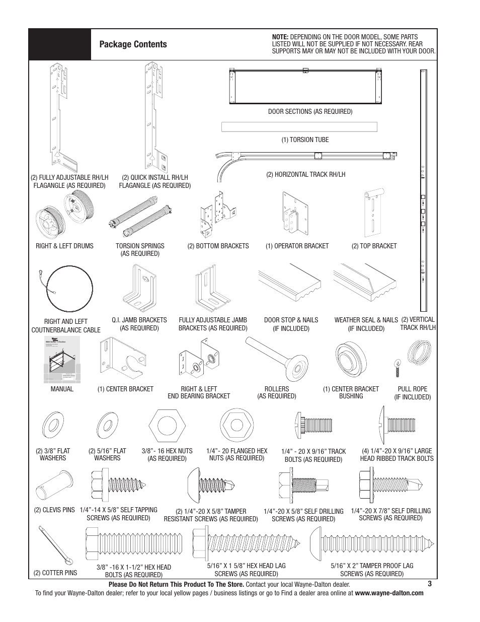 Package contents | Wayne-Dalton 341785 User Manual | Page 3 / 34