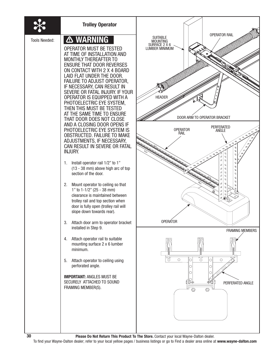 Warning | Wayne-Dalton 341785 User Manual | Page 30 / 34