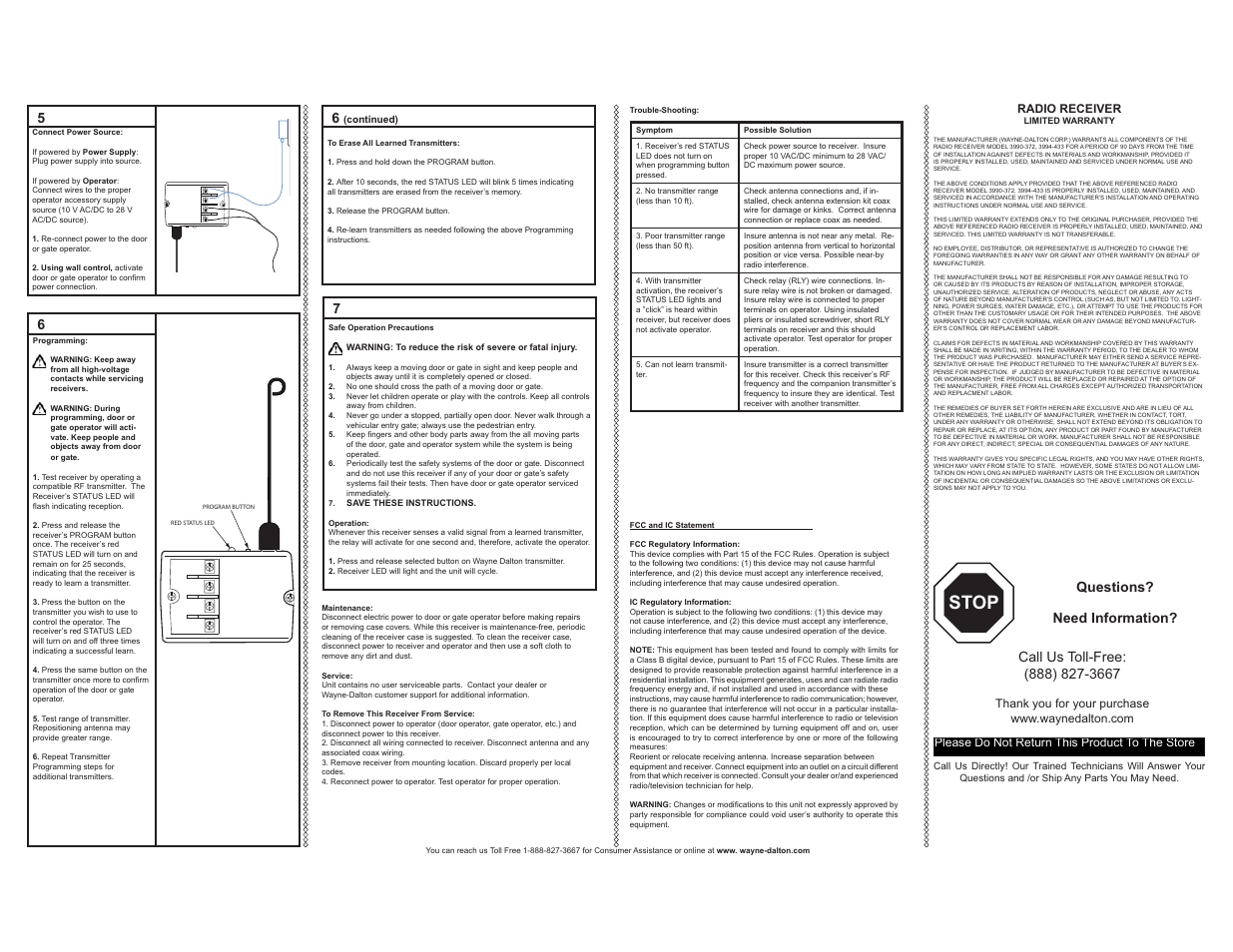 Stop, Questions? need information | Wayne-Dalton 3994-433 User Manual | Page 2 / 2