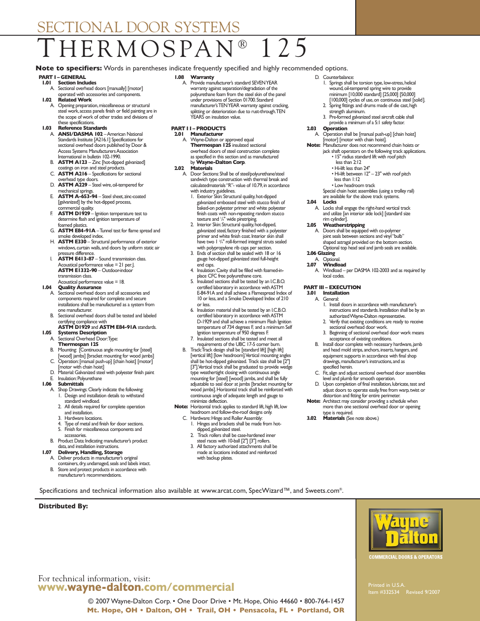 For technical information, visit | Wayne-Dalton THERMOSPAN 125 User Manual | Page 4 / 4