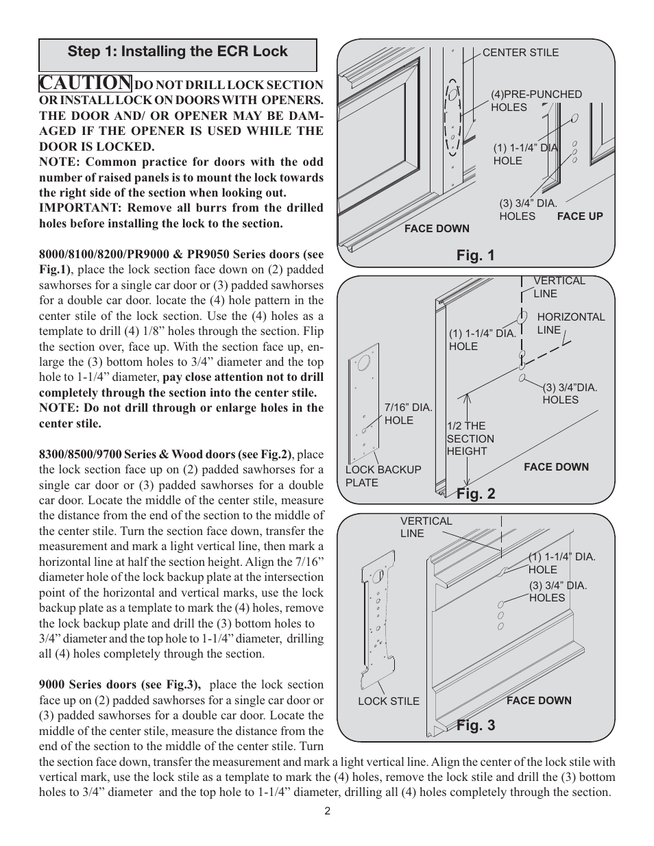 Caution, Step 1: installing the ecr lock, Fig. 2 fig. 3 | Fig. 1 | Wayne-Dalton 260597 User Manual | Page 2 / 4