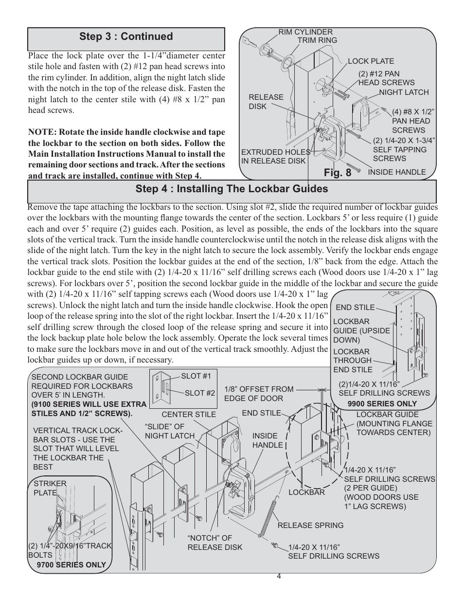 Step 4 : installing the lockbar guides, Step 3 : continued, Fig. 8 | Wayne-Dalton 260597 User Manual | Page 4 / 4