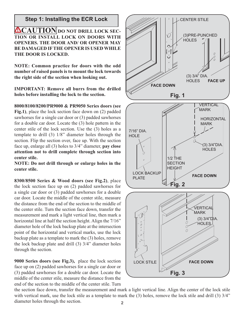 Caution, Step 1: installing the ecr lock, Fig. 2 fig. 3 | Fig. 1 | Wayne-Dalton 260600 User Manual | Page 2 / 4