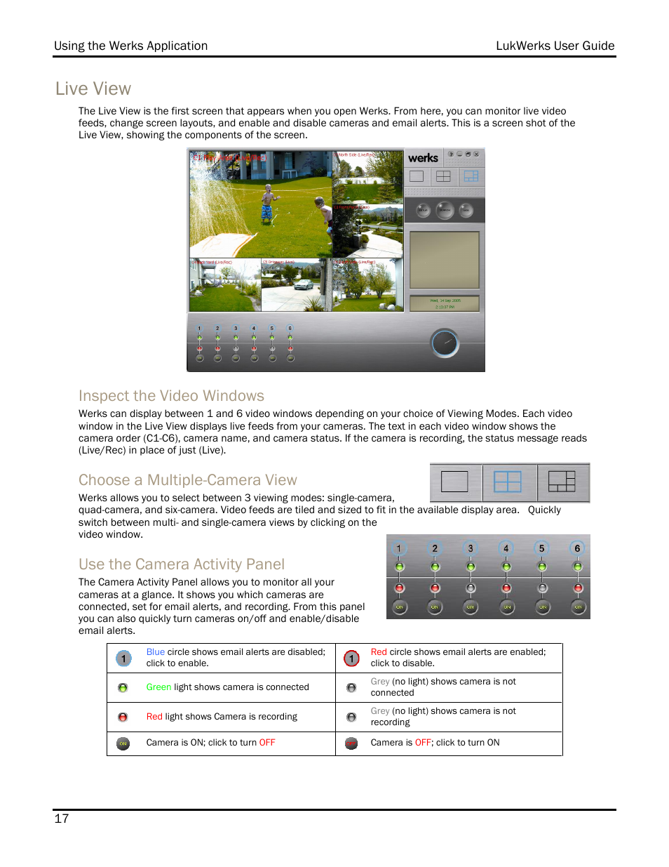 Live view, Inspect the video windows, Choose a multiple-camera view | Use the camera activity panel | WiLife DVS-110I User Manual | Page 25 / 94