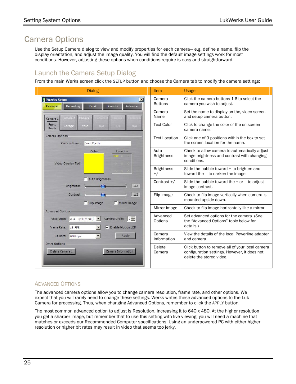 Camera options, Launch the camera setup dialog | WiLife DVS-110I User Manual | Page 33 / 94