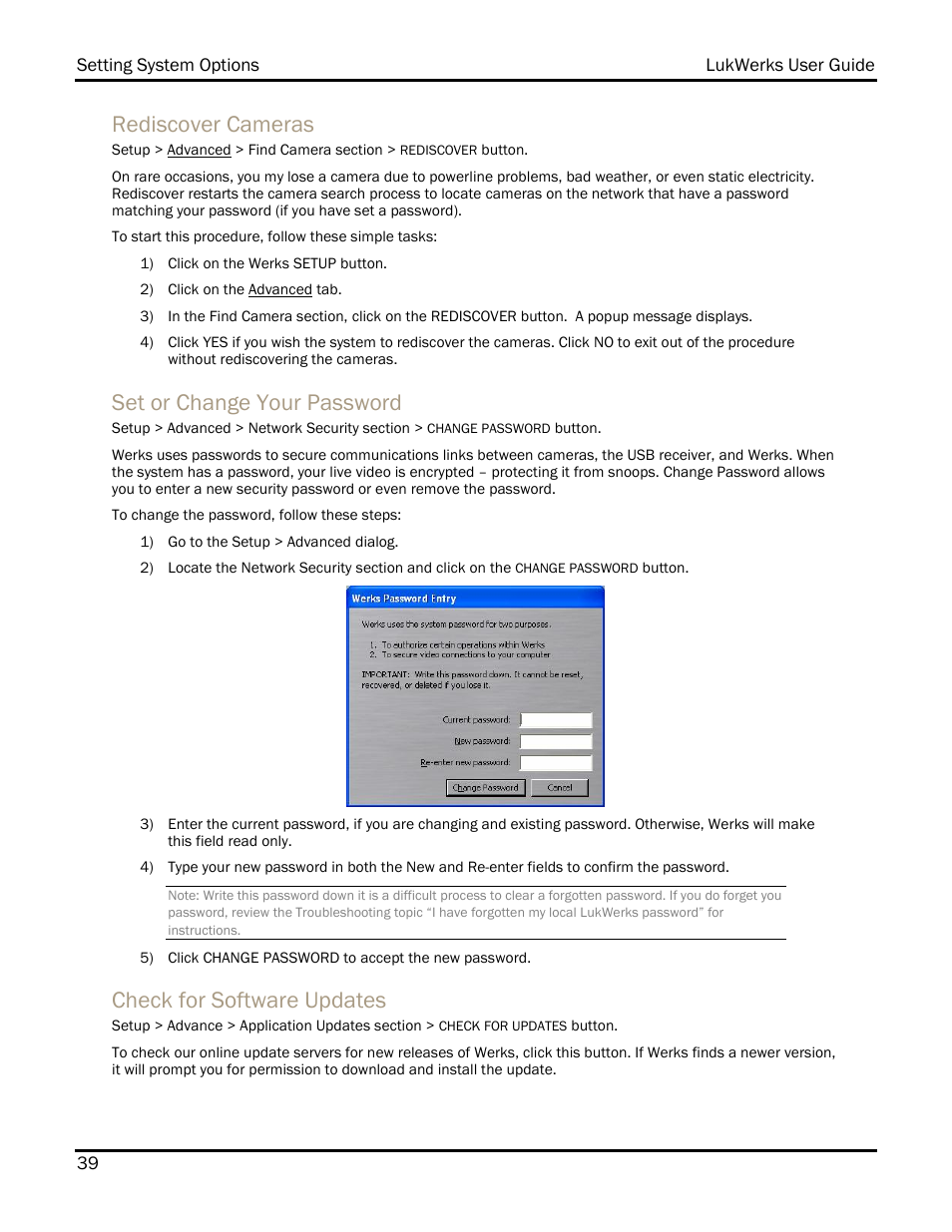 Rediscover cameras, Set or change your password, Check for software updates | WiLife DVS-110I User Manual | Page 47 / 94