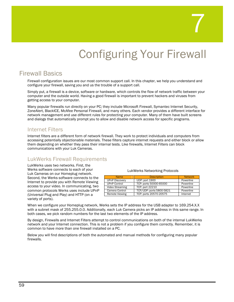 Configuring your firewall, Firewall basics, Internet filters | Lukwerks firewall requirements, Onfiguring, Irewall | WiLife DVS-110I User Manual | Page 67 / 94