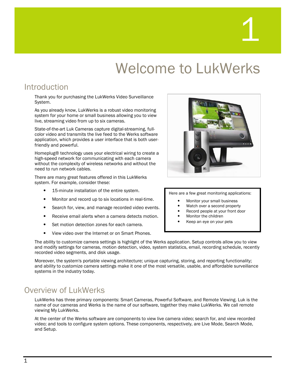 Welcome to lukwerks, Introduction, Overview of lukwerks | Elcome to, Erks | WiLife DVS-110I User Manual | Page 7 / 94