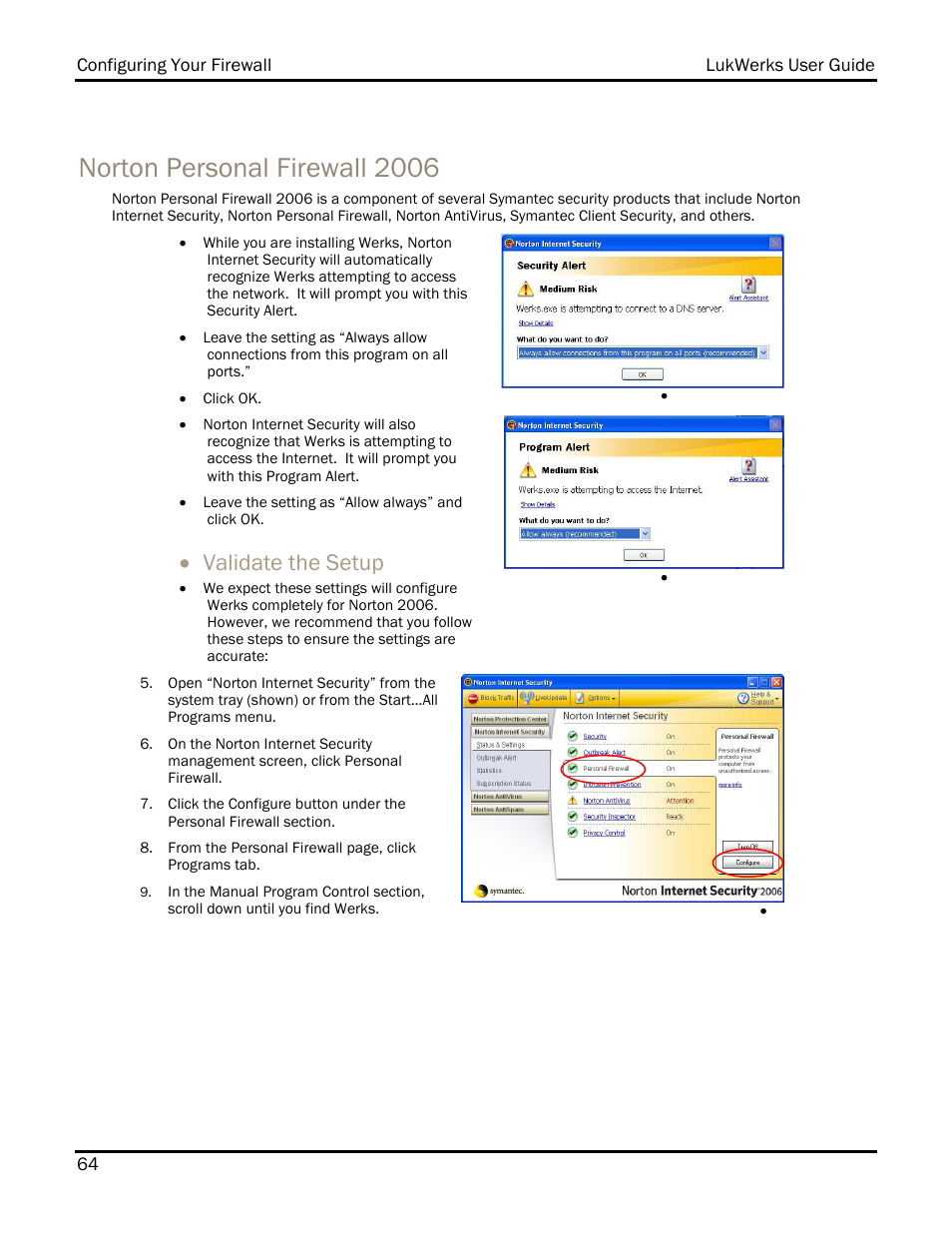 Norton personal firewall 2006, Validate the setup | WiLife DVS-110I User Manual | Page 72 / 94