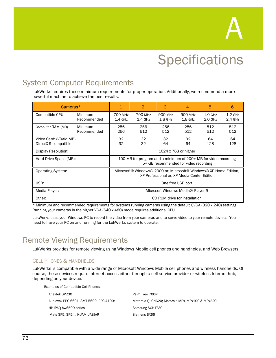 Specifications, System computer requirements, Remote viewing requirements | Pecifications | WiLife DVS-110I User Manual | Page 81 / 94