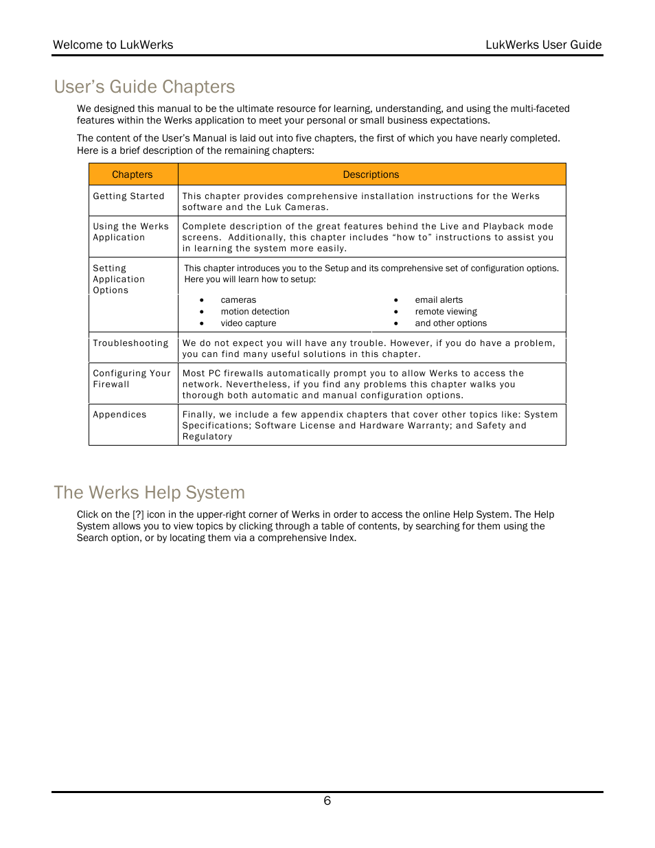 User’s guide chapters, The werks help system | WiLife V 1.5 User Manual | Page 12 / 102