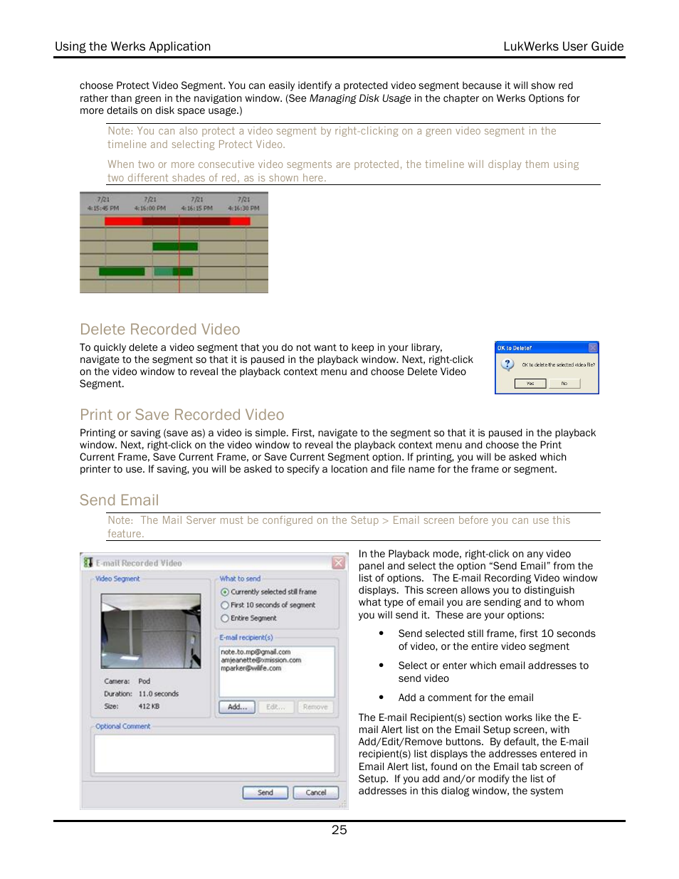 Delete recorded video, Print or save recorded video, Send email | WiLife V 1.5 User Manual | Page 31 / 102