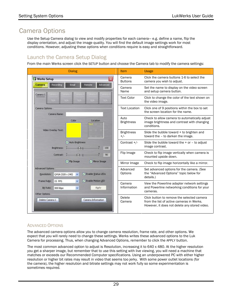 Camera options, Launch the camera setup dialog | WiLife V 1.5 User Manual | Page 35 / 102